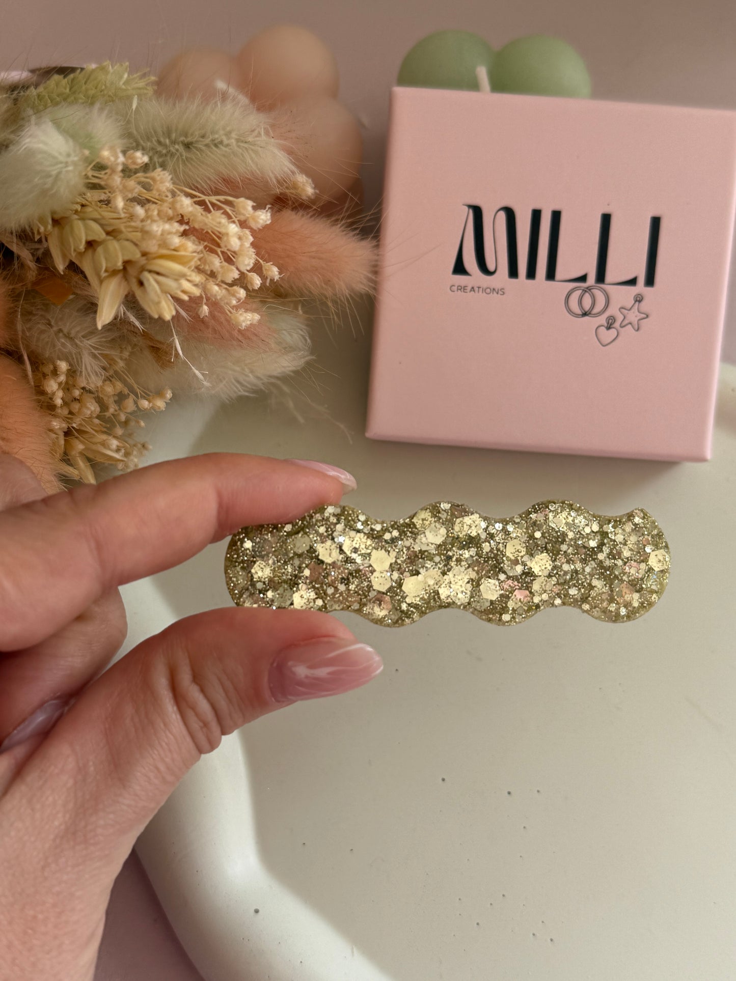 Barrette cheveux Florence paillettes Or résine