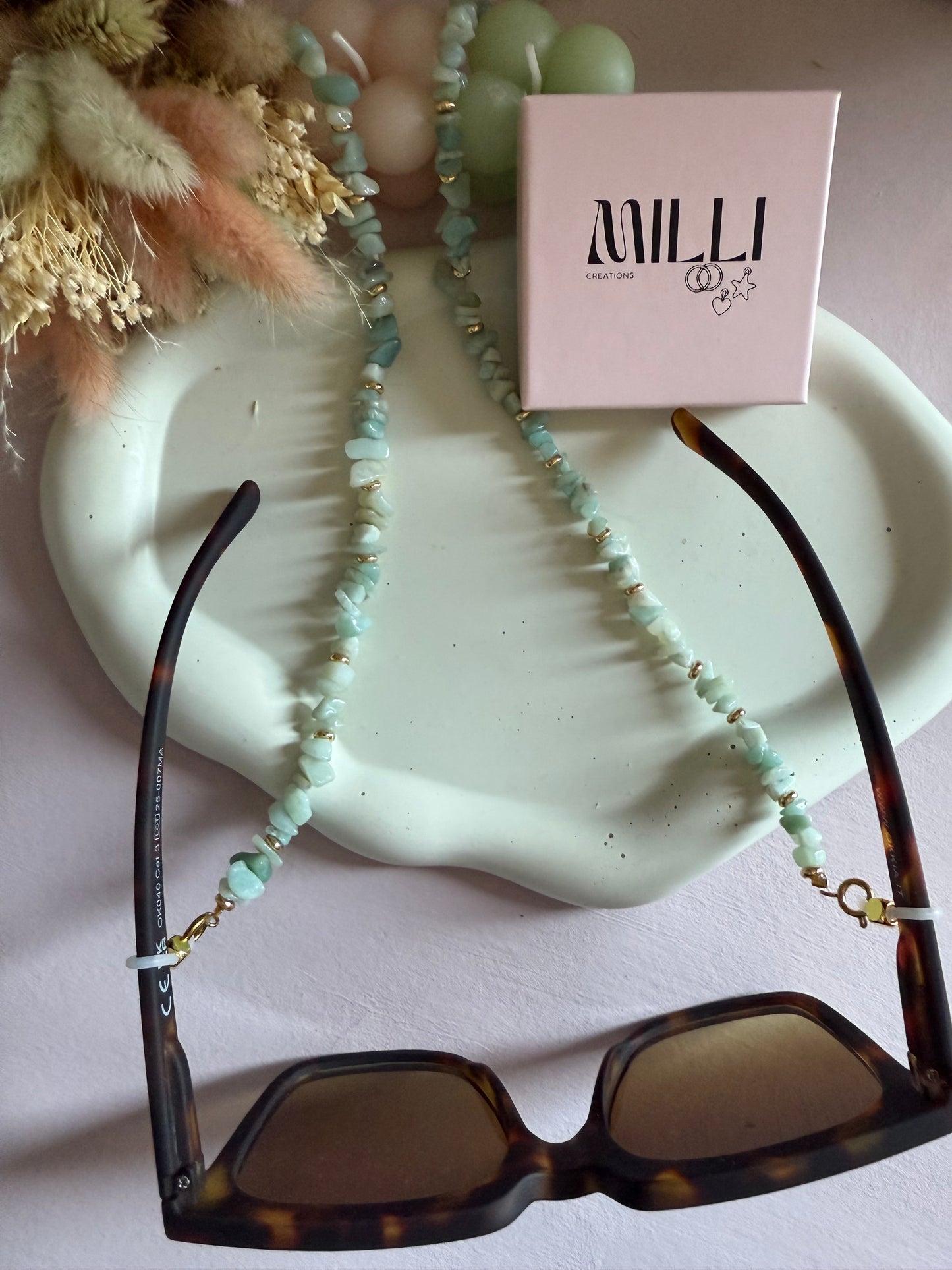 Chaine de lunettes perles verts