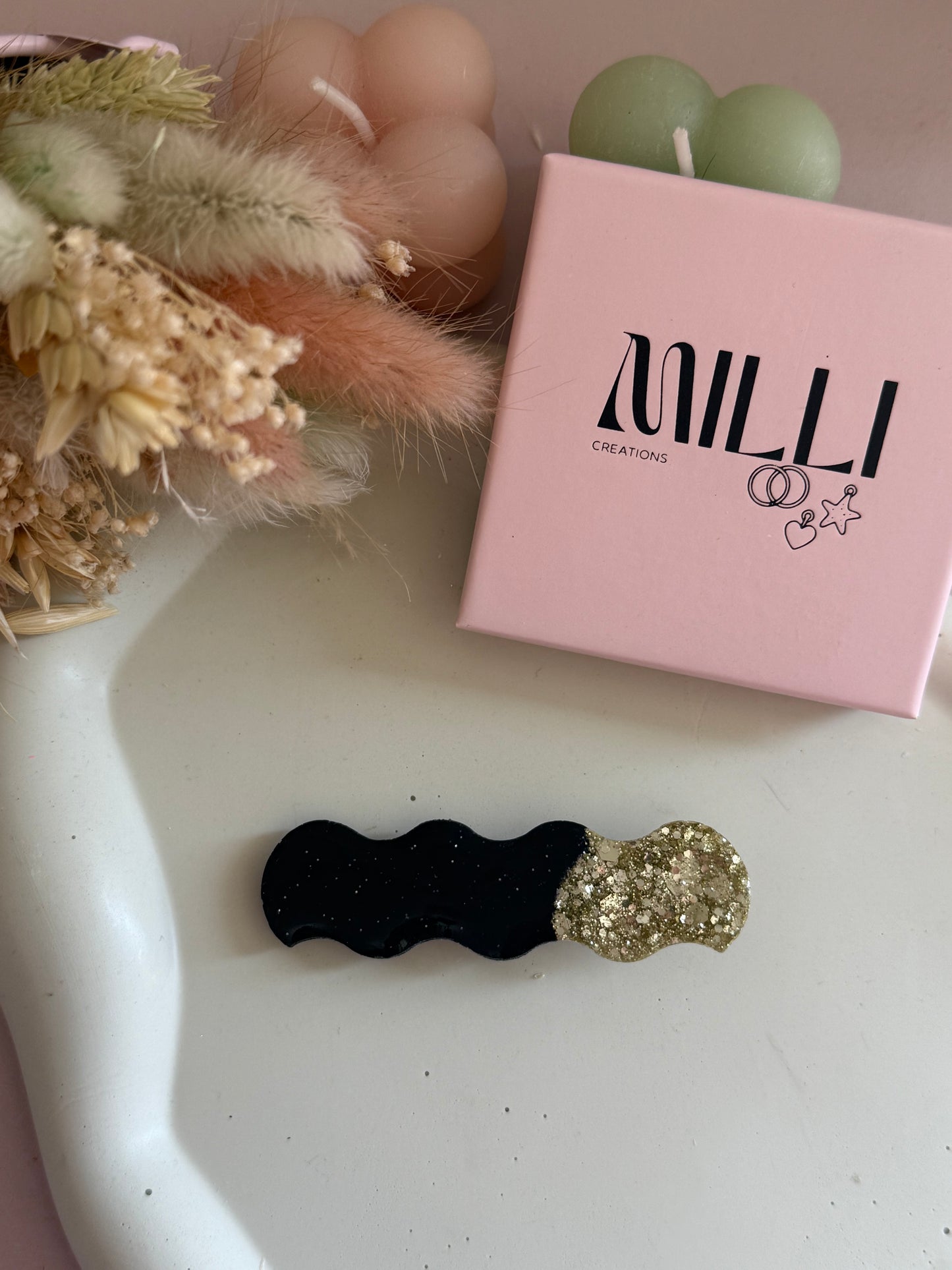 Barrette cheveux Florence paillettes Or/noir résine (Copie)
