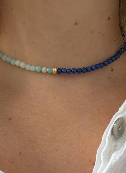 Collier pierre Polaris bleu et Calcédoine turquoise