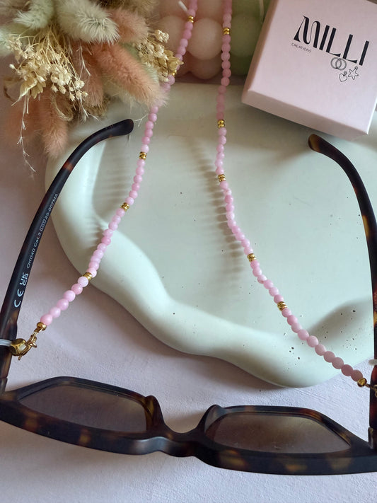 Chaine de lunettes perles roses