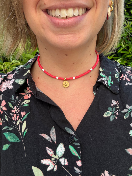 Collier perles rouges