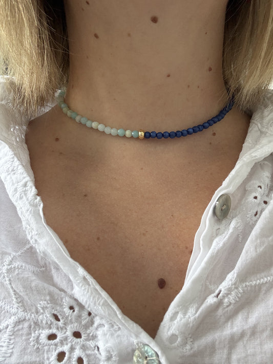 Collier pierre Polaris bleu et Calcédoine turquoise